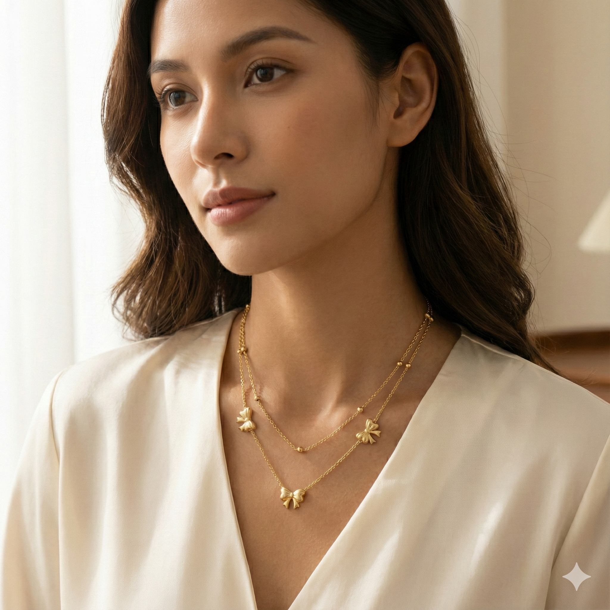 Golden Bow Charm Layered Necklace