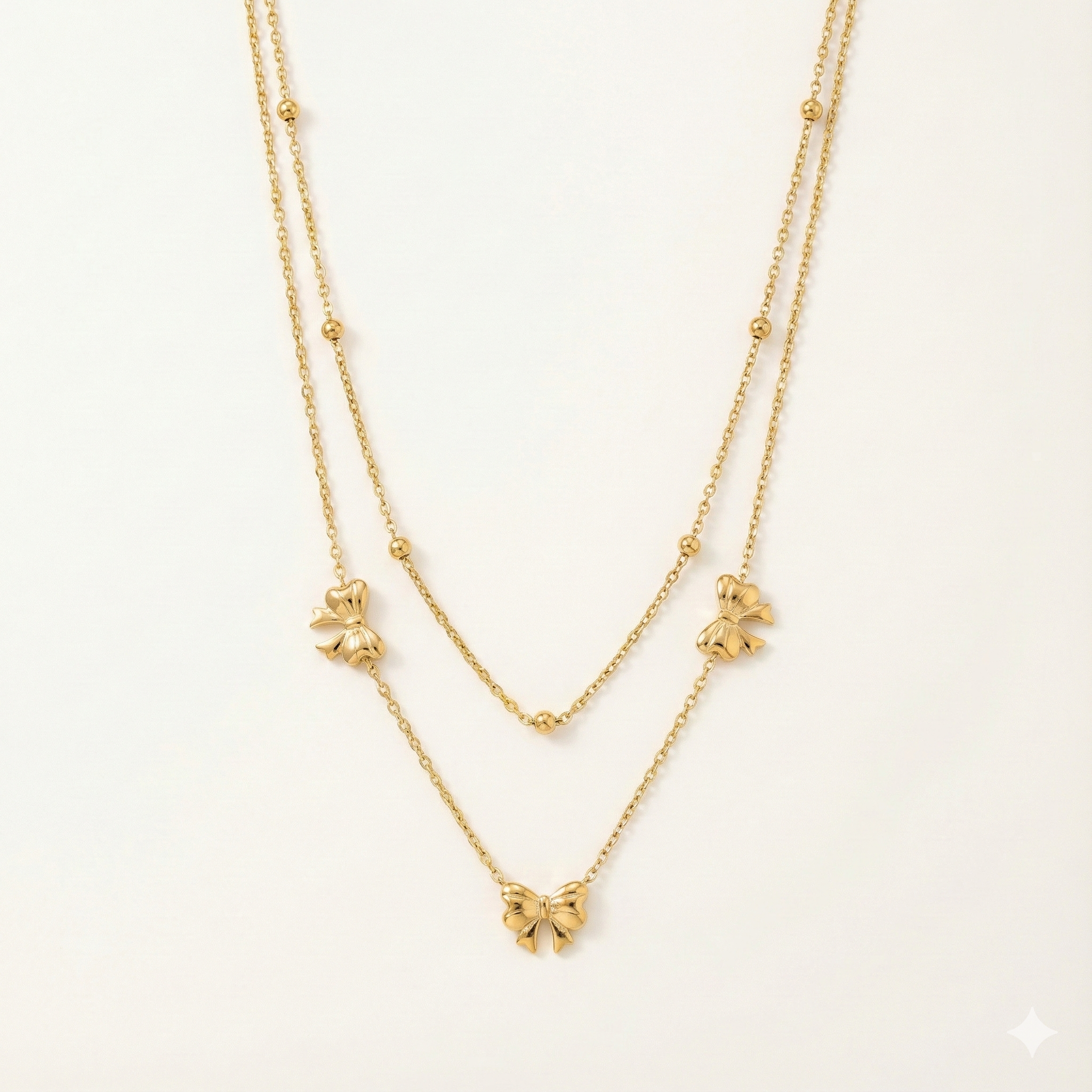 Golden Bow Charm Layered Necklace