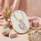 Golden Cushion Halo Solitaire Pendant Necklace