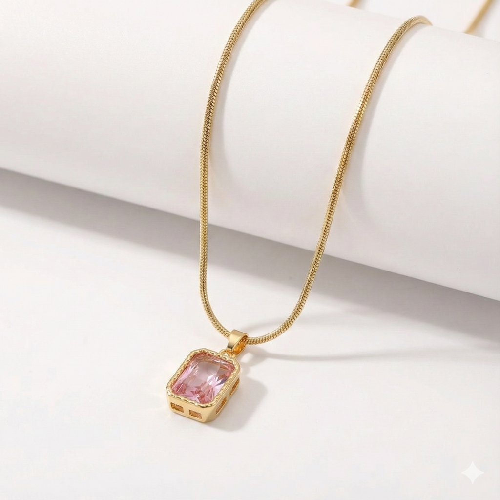 Blush Glow Emerald-Cut Pendant Necklace