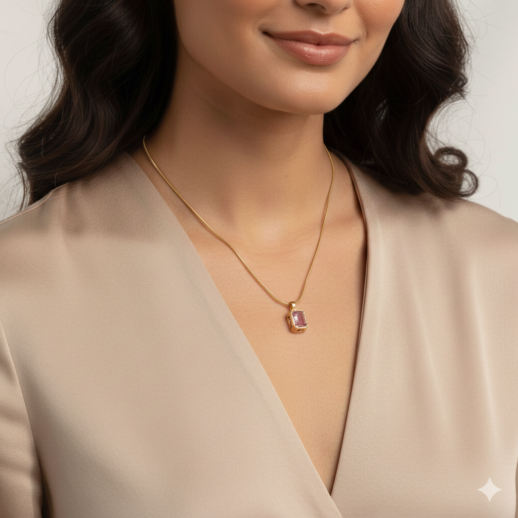 Blush Glow Emerald-Cut Pendant Necklace