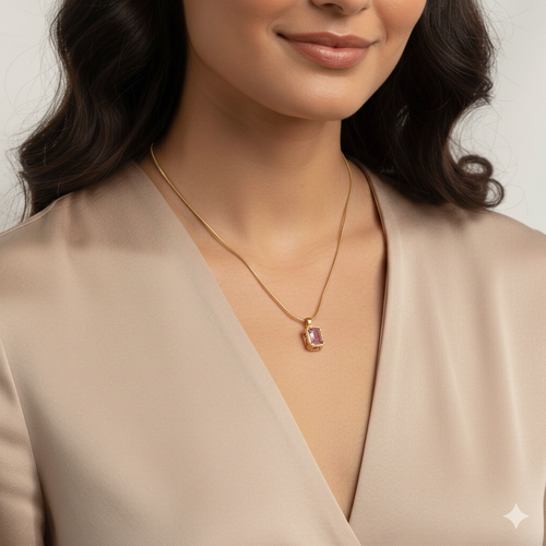 Blush Glow Emerald-Cut Pendant Necklace