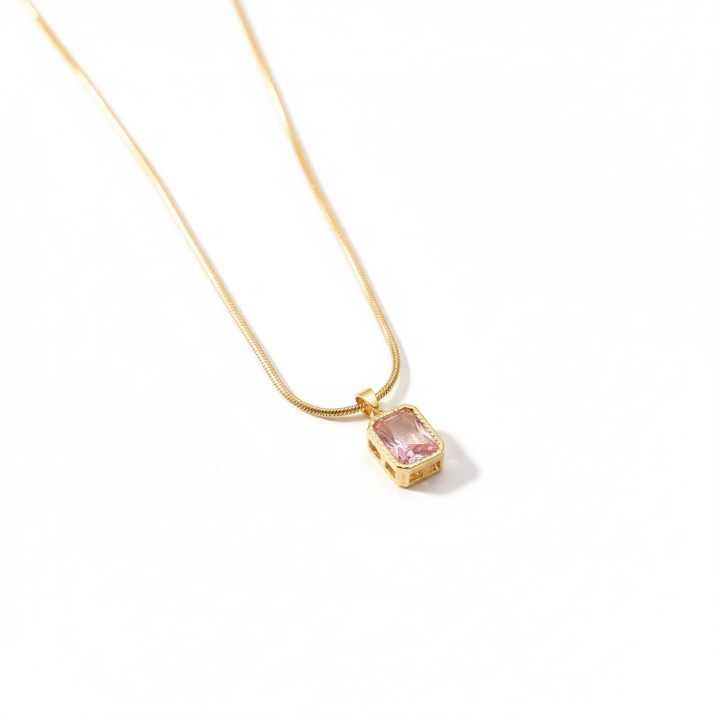 Blush Glow Emerald-Cut Pendant Necklace