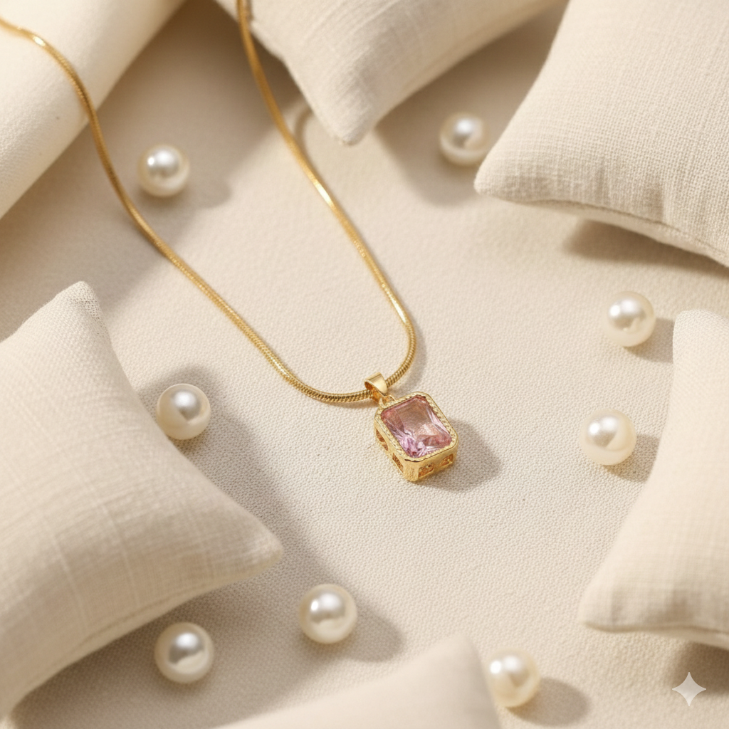 Blush Glow Emerald-Cut Pendant Necklace
