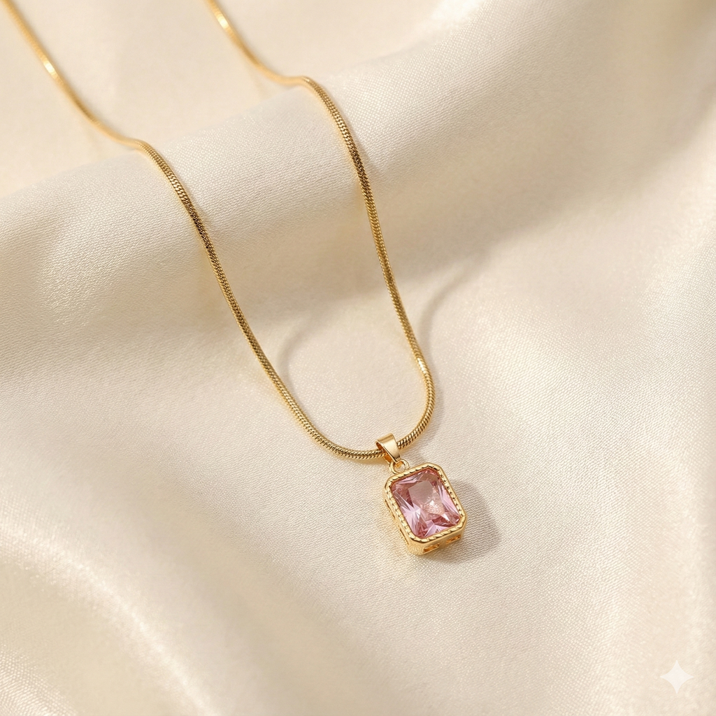 Blush Glow Emerald-Cut Pendant Necklace