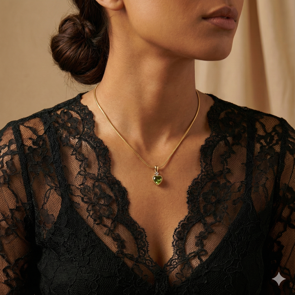 Emerald Glow Heart Pendant Necklace