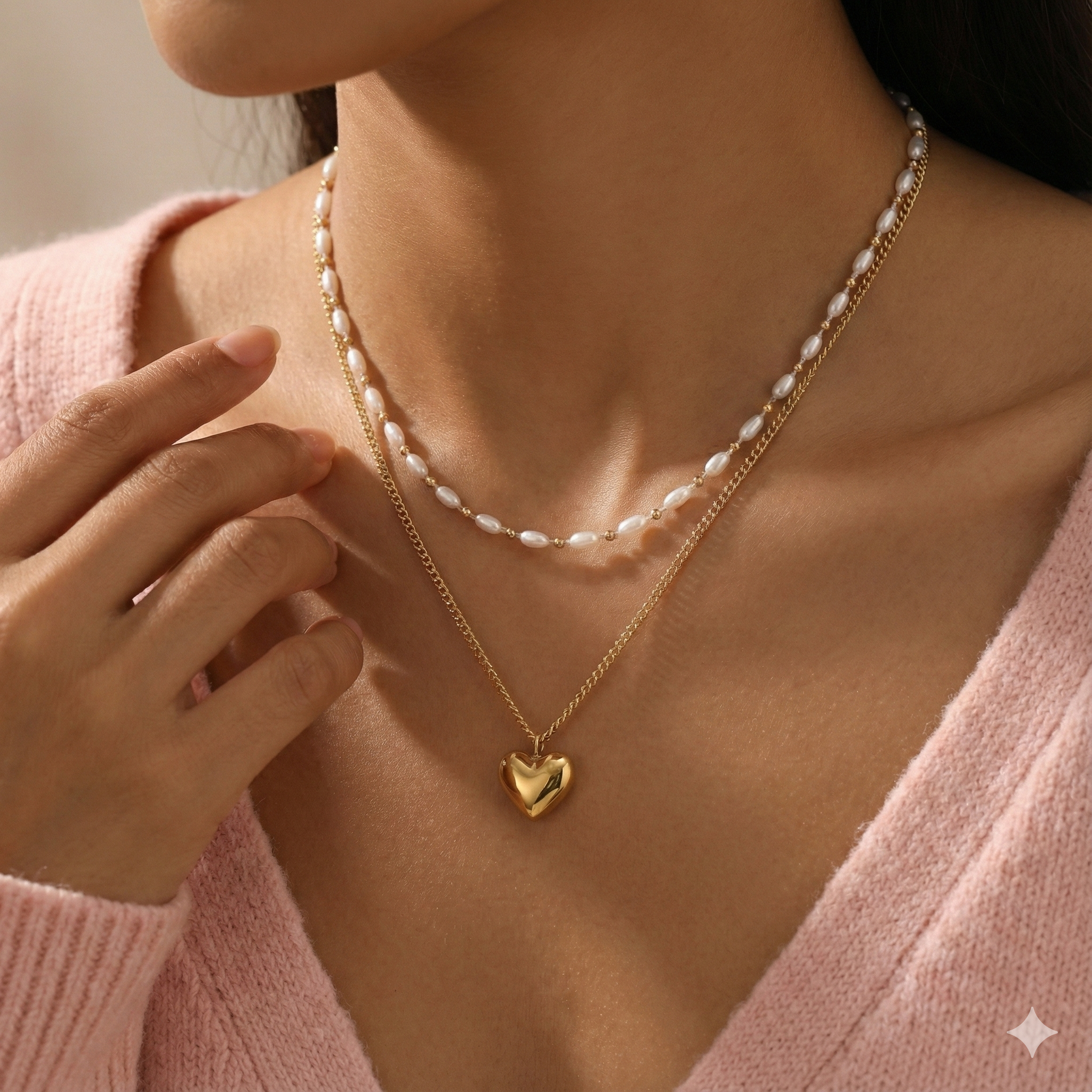 Pearl Grace Heart Layered Necklace