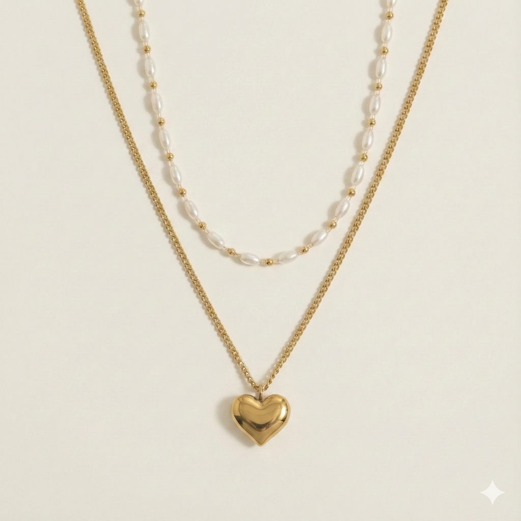 Pearl Grace Heart Layered Necklace