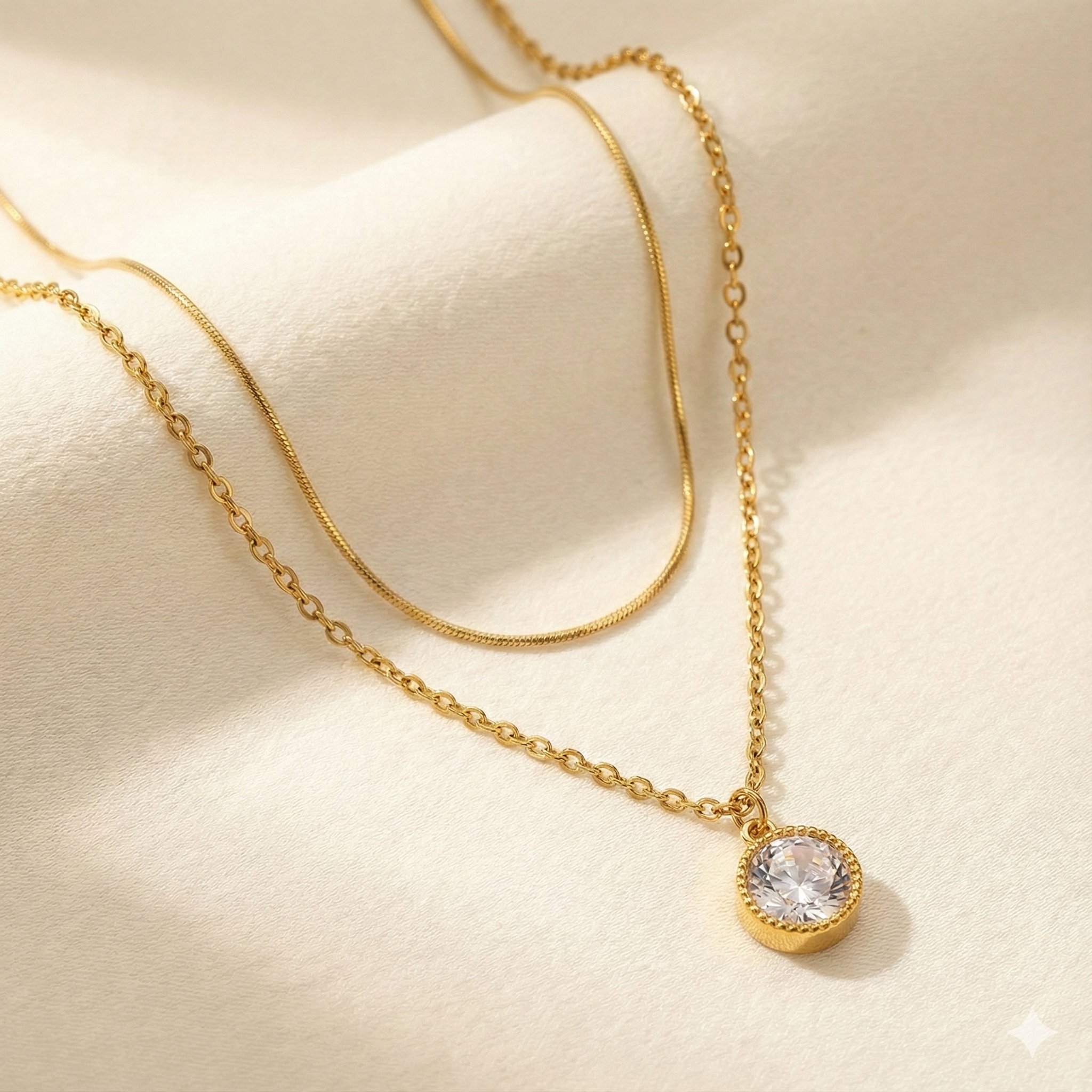 Golden Solitaire Glow Layered Necklace