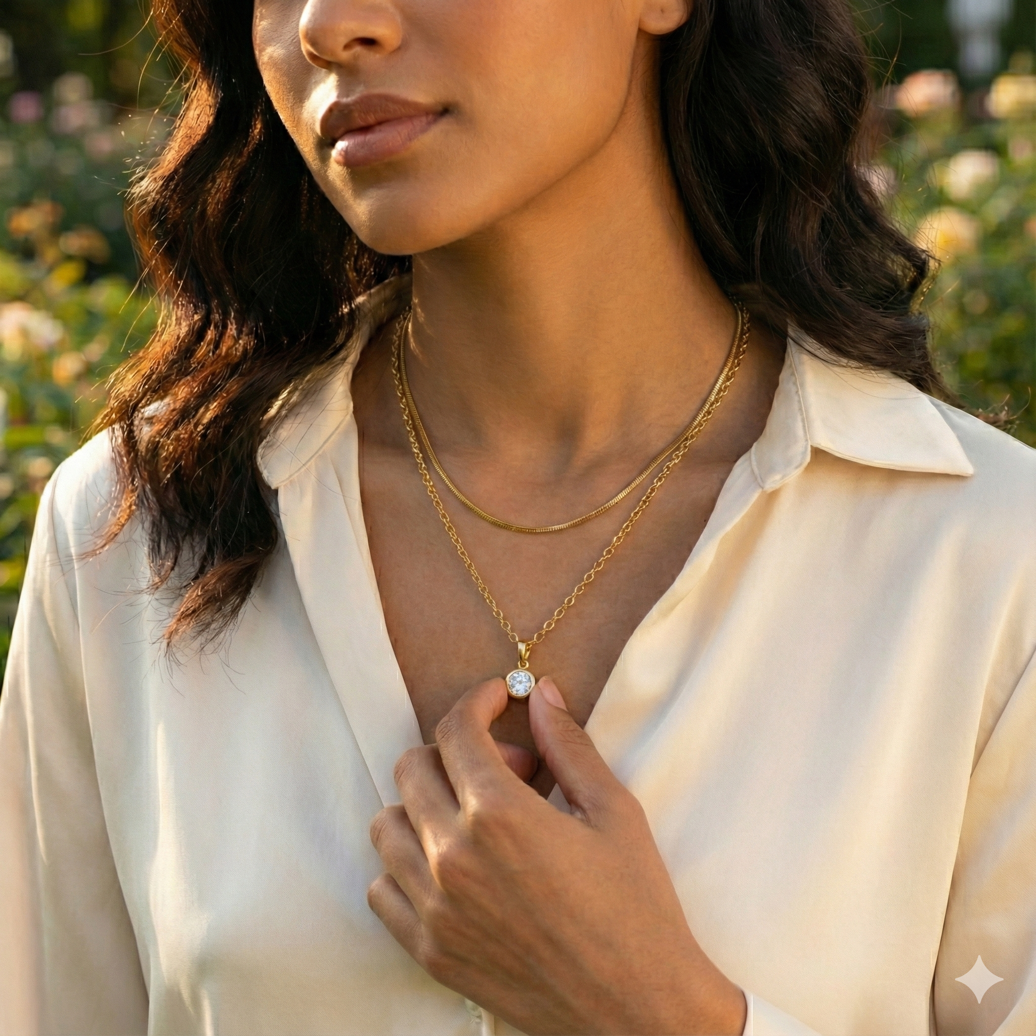 Golden Solitaire Glow Layered Necklace