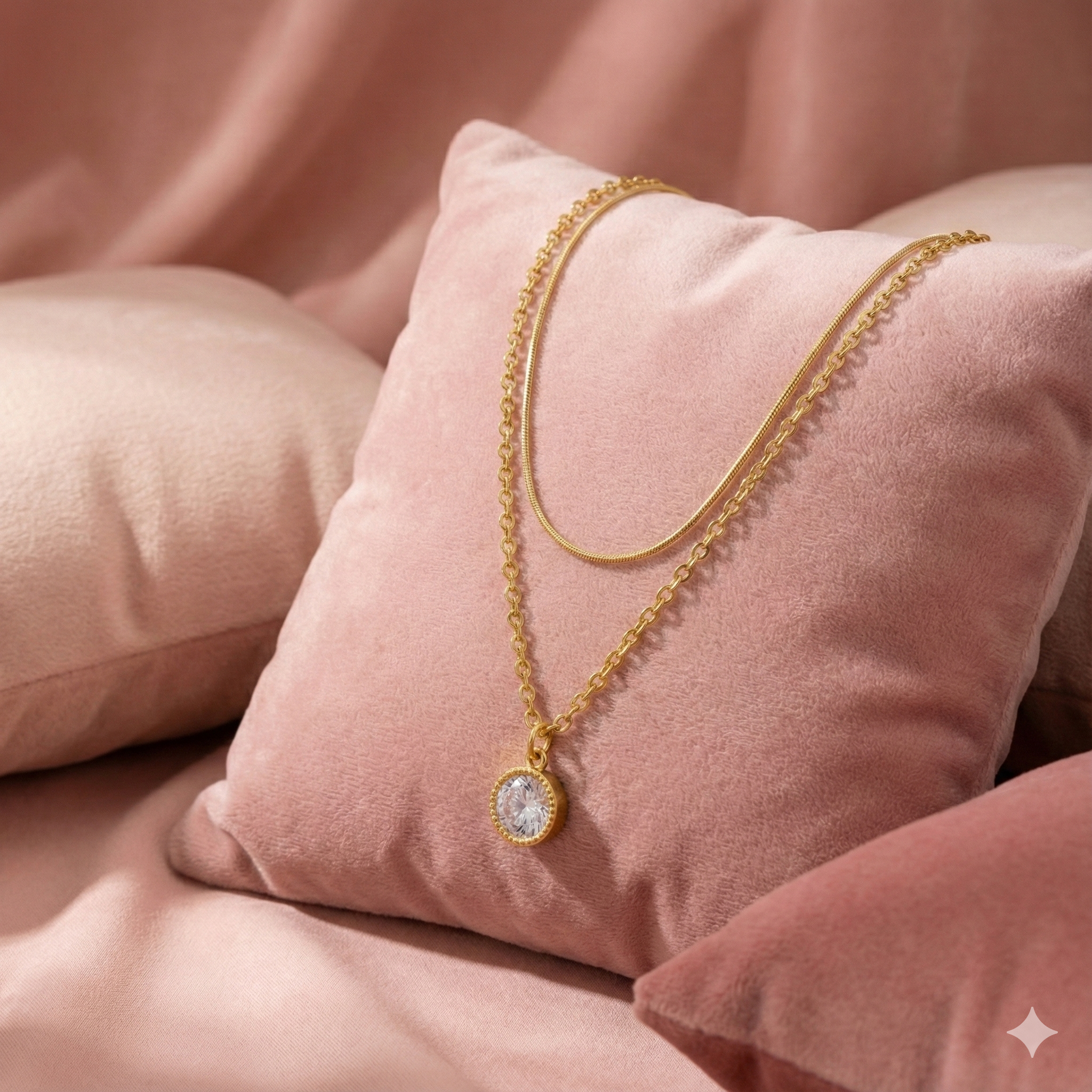 Golden Solitaire Glow Layered Necklace