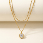 Golden Solitaire Glow Layered Necklace