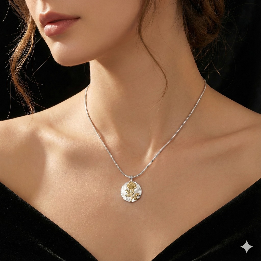 Silver Bloom Rose Pendant Necklace