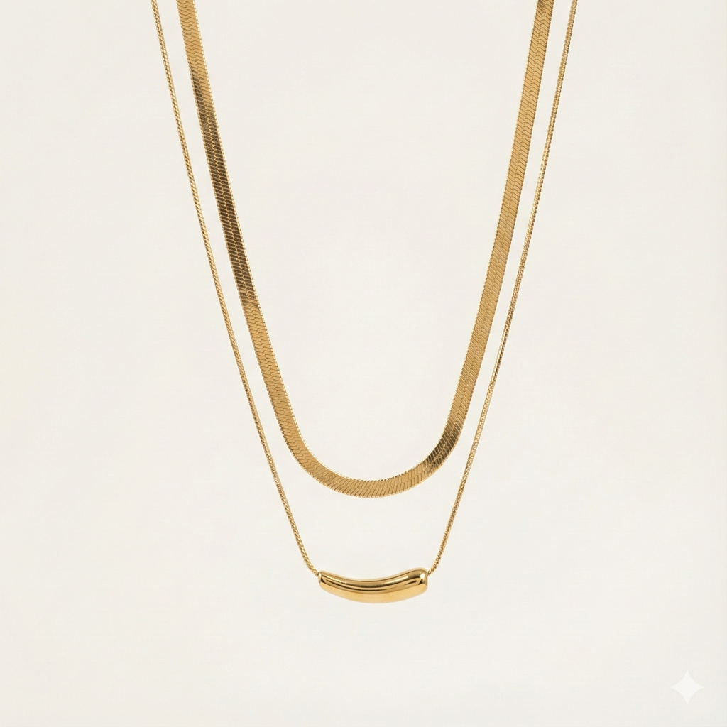 Golden Curve Bar Layered Necklace