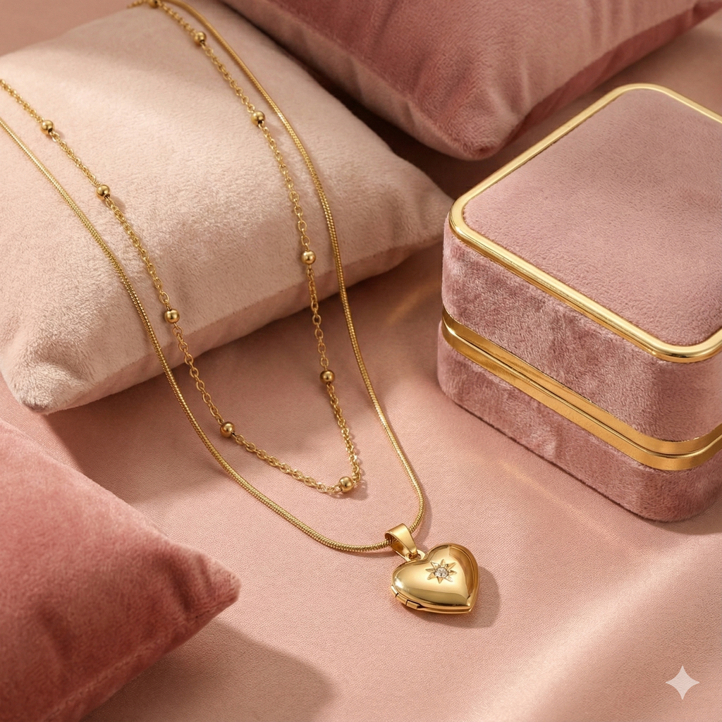 Golden Starlit Heart Layered Necklace