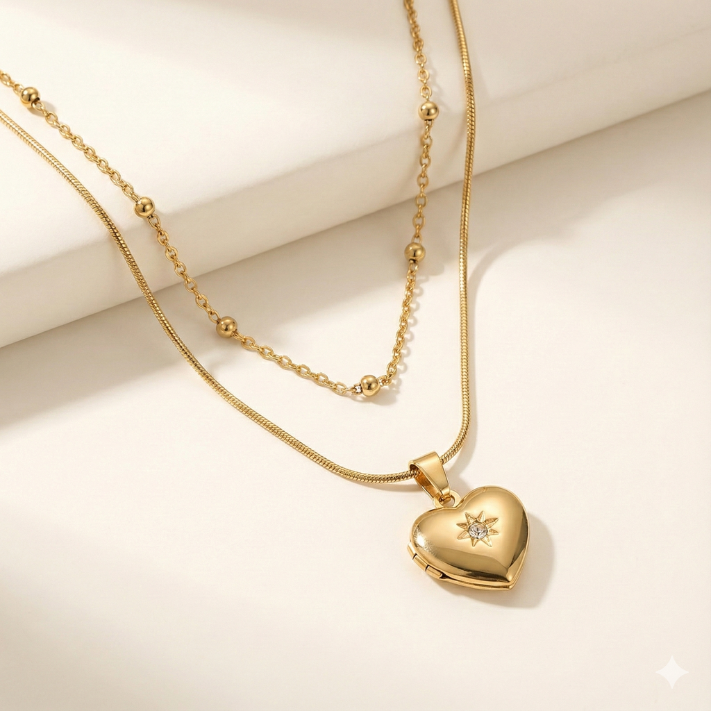Golden Starlit Heart Layered Necklace