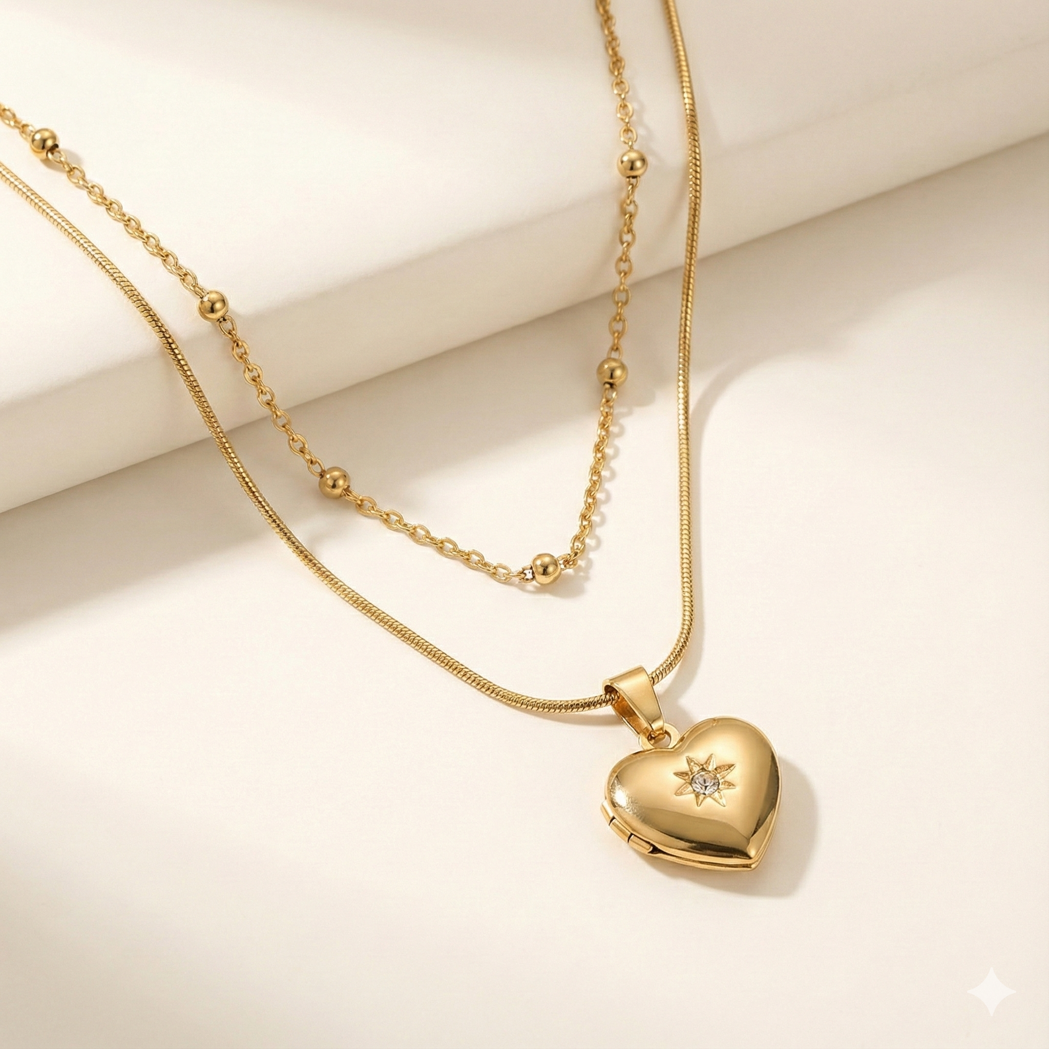 Golden Starlit Heart Layered Necklace