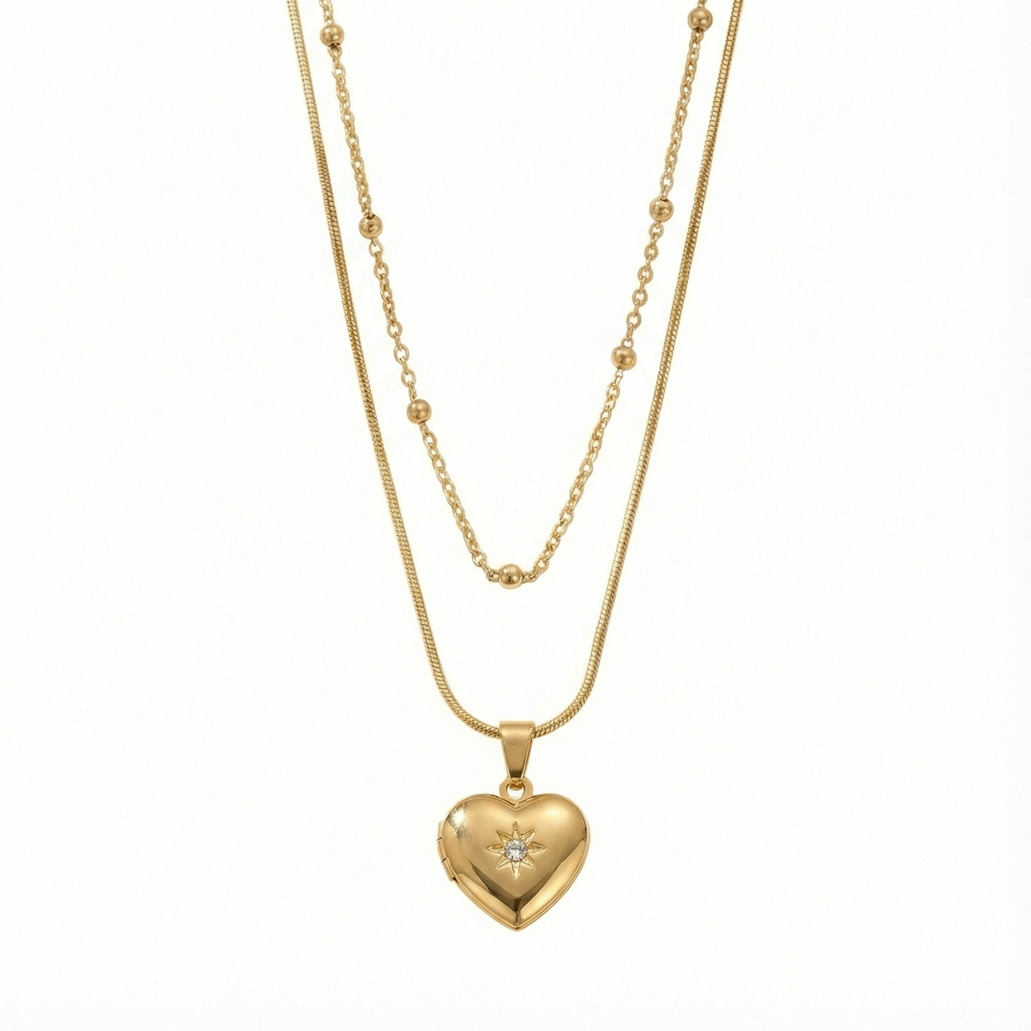 Golden Starlit Heart Layered Necklace