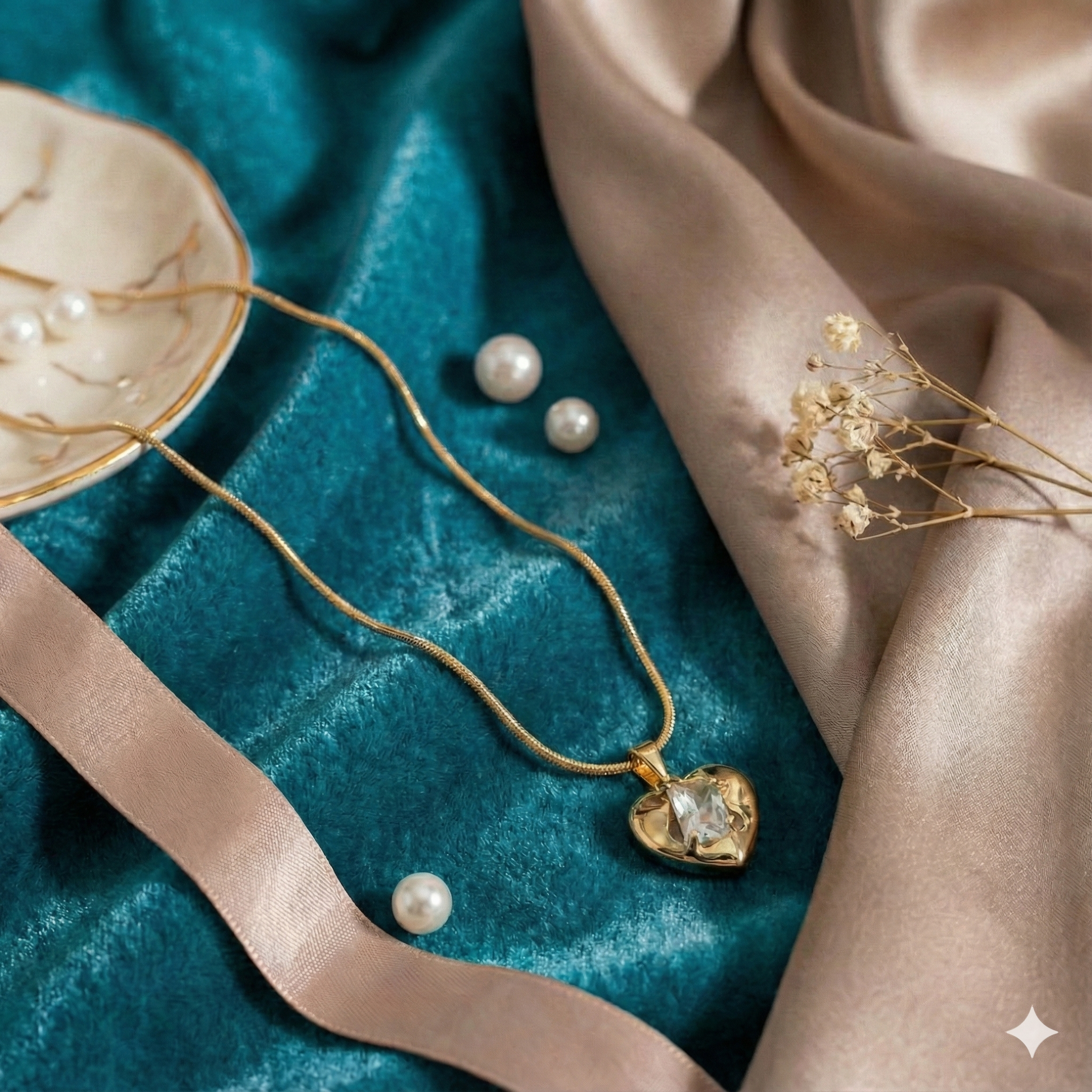 Golden Crystal Heart Pendant Necklace