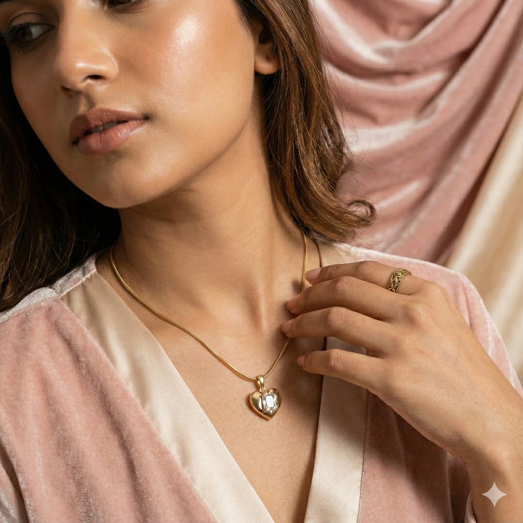 Golden Crystal Heart Pendant Necklace