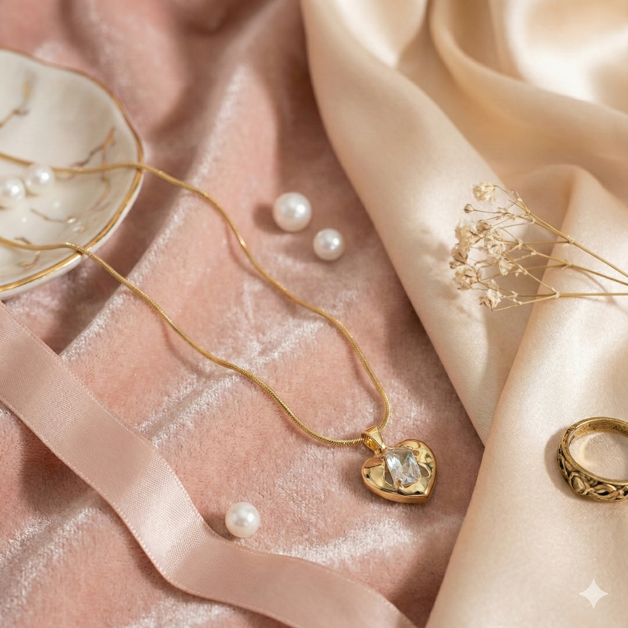 Golden Crystal Heart Pendant Necklace