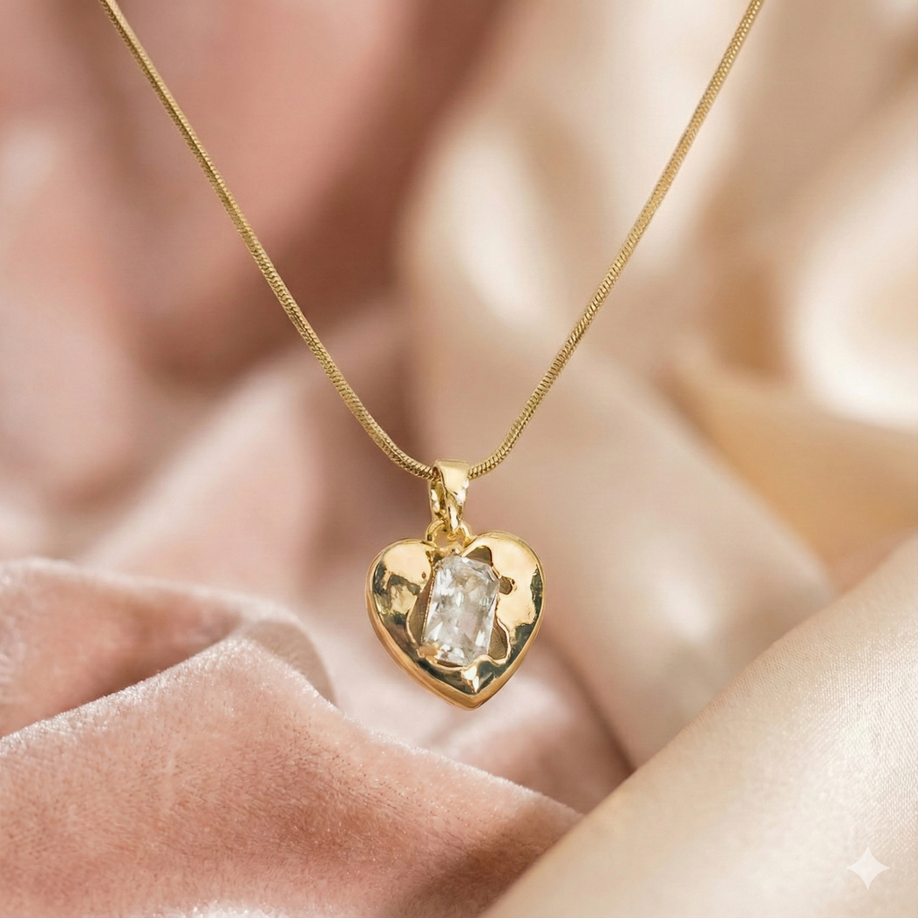 Golden Crystal Heart Pendant Necklace