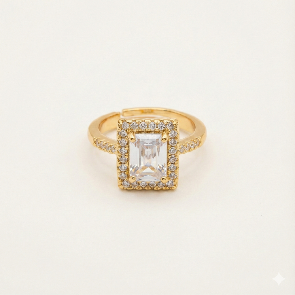 Emerald Cut Halo Solitaire Ring
