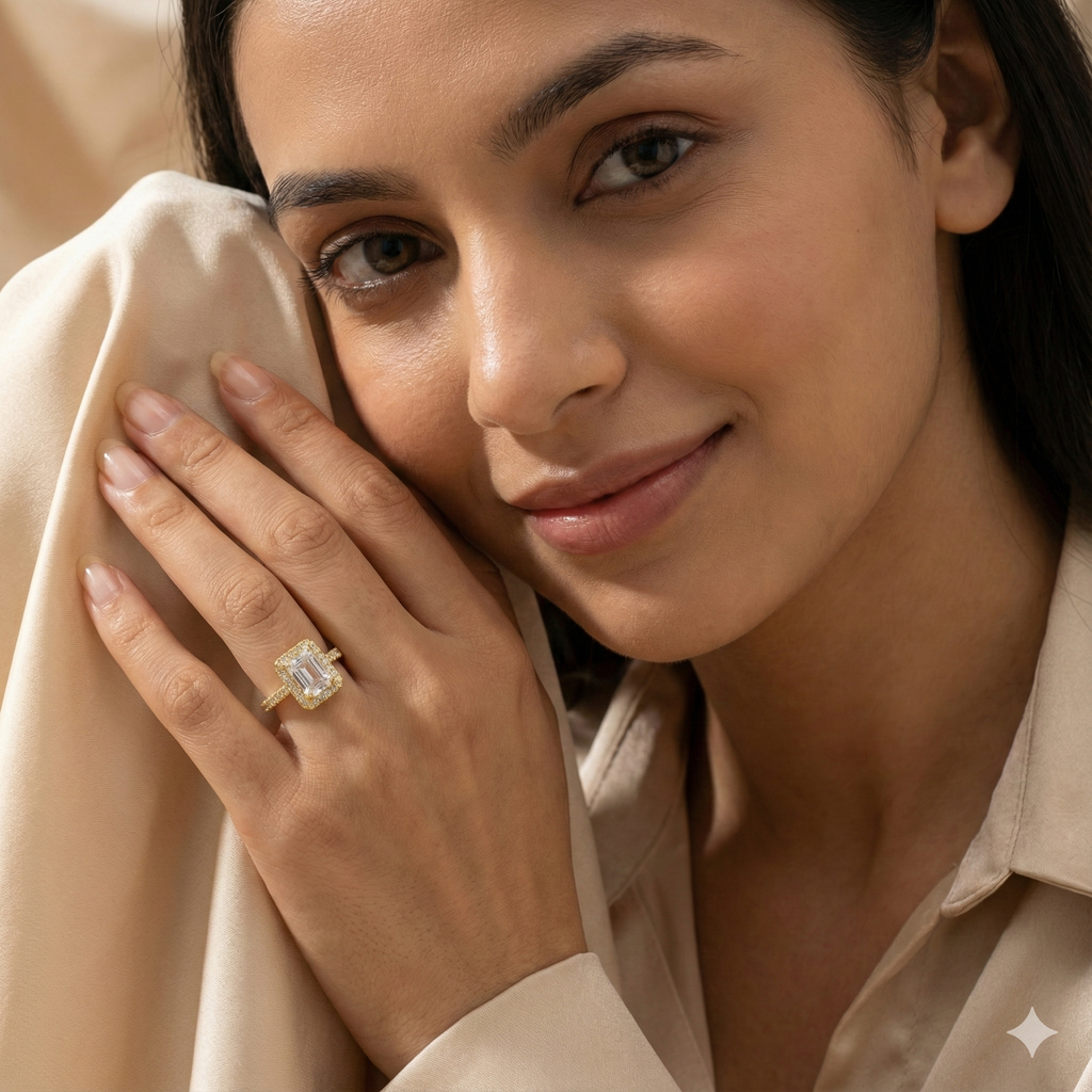 Emerald Cut Halo Solitaire Ring