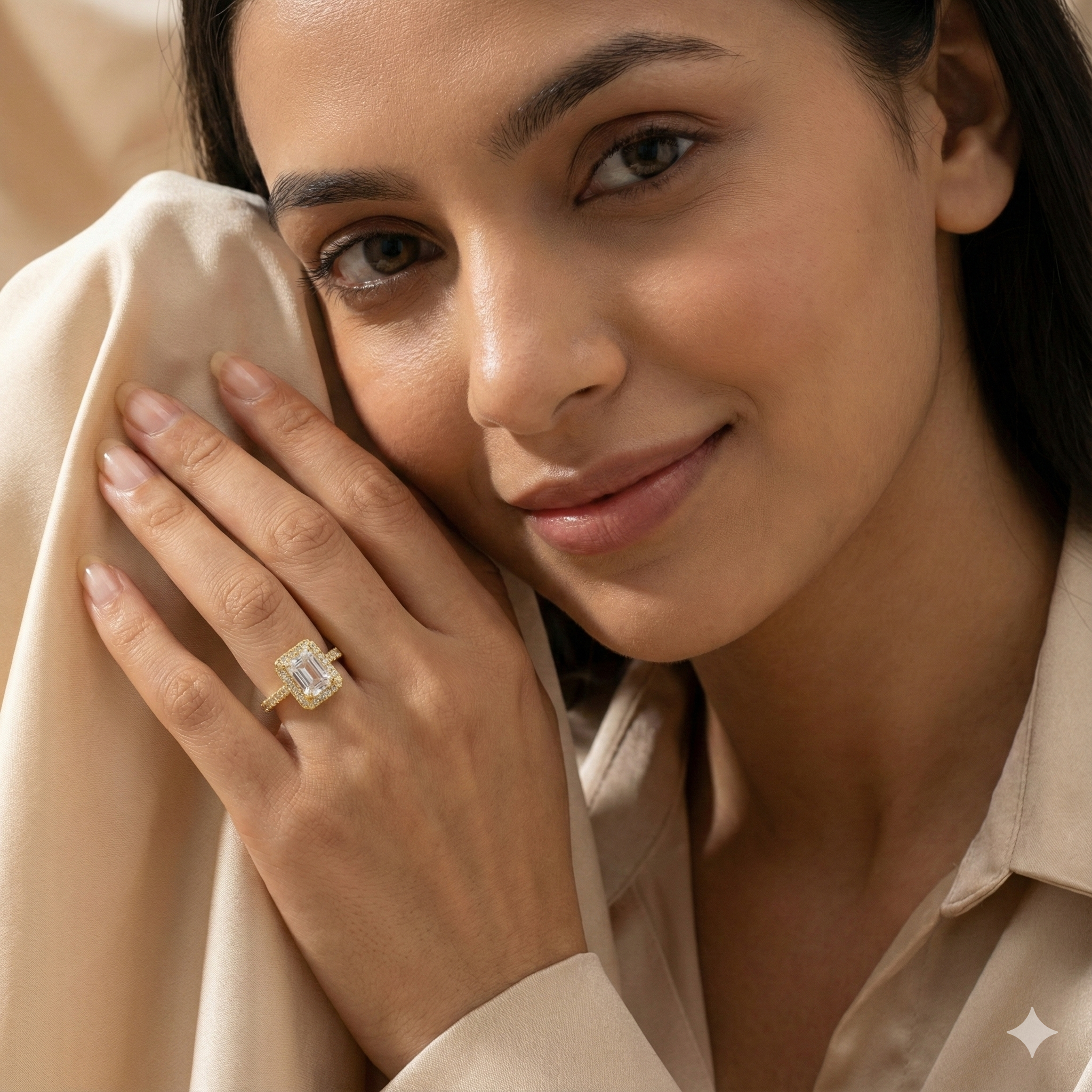 Emerald Cut Halo Solitaire Ring