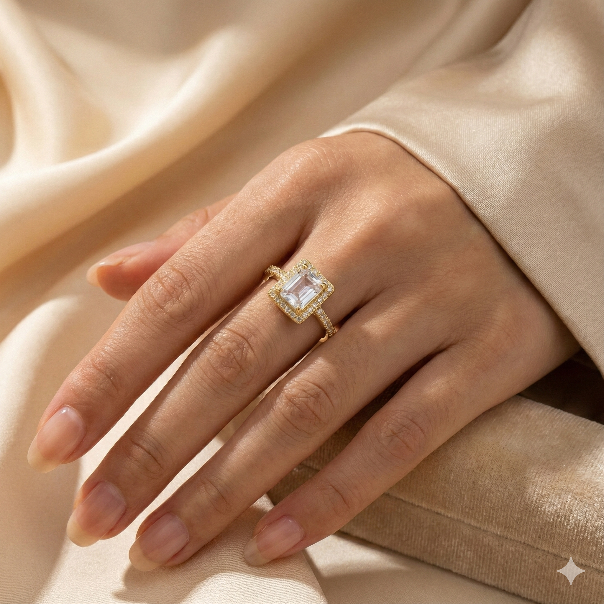 Emerald Cut Halo Solitaire Ring