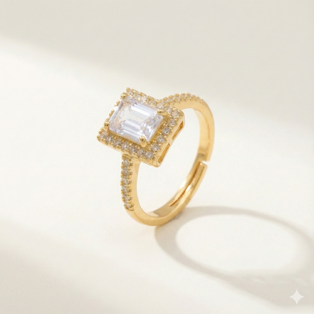 Emerald Cut Halo Solitaire Ring